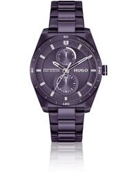 HUGO - Montre en acier plaqué violet avec boîtier géométrique - Lyst