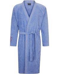 BOSS - Cotton Dressing Gown With Embroidered Details - Lyst