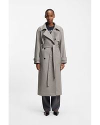 HUGO - Houndstooth Trench Coat With Belt - Lyst