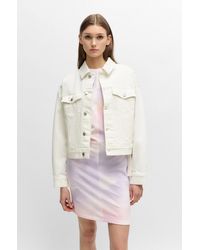 BOSS - White Stretch-denim Jacket With Signature Trims - Lyst