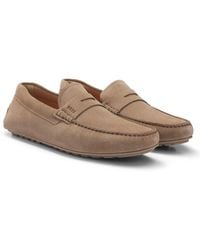 BOSS - Suede Moccasins With Penny Trim - Lyst