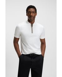 BOSS - Mercerised-Cotton Polo Shirt With Zip Placket - Lyst