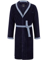 BOSS - Cotton-velvet Dressing Gown With Embroidered Logo - Lyst