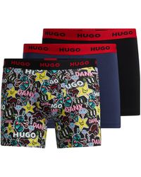 HUGO - Three-pack Of Stretch-cotton Boxer Briefs With Logos - Lyst