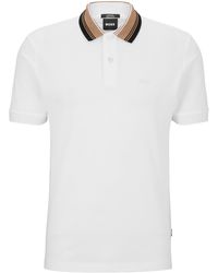BOSS - Slim-Fit Poloshirt aus Baumwoll-Piqué mit gestreiftem Kragen - Lyst