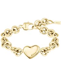 BOSS - Goldfarbenes Gliederarmband Mit Herzanhänger - Lyst