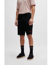 HUGO - Stretch-cotton Shorts With Red Logo Label - Lyst