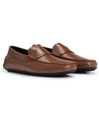 BOSS - Nappa-leather Driver Moccasins With Emed Logo - Lyst