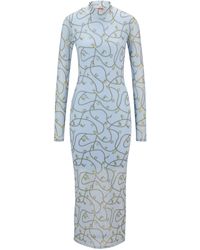 HUGO - Kleid aus Stretch-Mesh mit Ketten-Print der Saison - Lyst