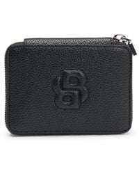 BOSS - Kleine Geldbörse Mit Genarbter Struktur, Reißverschluss Und Double-B-Monogramm - Lyst