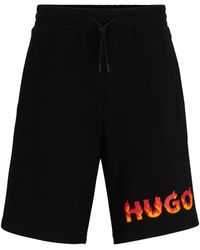 HUGO - Shorts aus Baumwoll-Terry mit gepufftem Flammen-Logo - Lyst