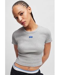 HUGO - Stretch-cotton Slim-fit T-shirt With Blue Logo Label - Lyst