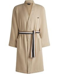 BOSS - Cotton Dressing Gown With Signature-Stripe Belt - Lyst