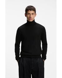 HUGO - Merino-Wool Rollneck Sweater With Embroidered Logo - Lyst