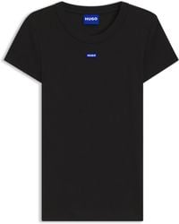 HUGO - Slim-Fit T-Shirt Van Stretchkatoen Met Blauwe Logopatch - Lyst