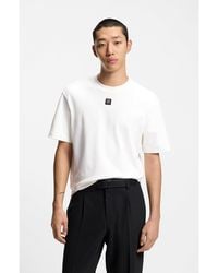 HUGO - Interlock-Cotton T-Shirt With Metallic Stacked-Logo Badge - Lyst