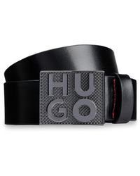 HUGO - Ceinture en cuir italien avec boucle plate à logo revisité - Lyst
