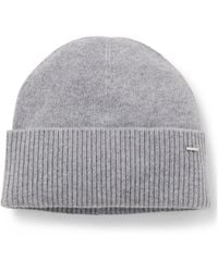 BOSS - Cashmere Beanie Hat With Metallic Logo Trim - Lyst