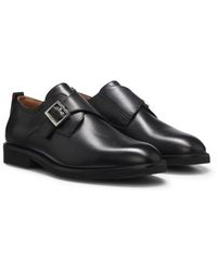 HUGO - Leather Monk Shoes With Brogue Details - Lyst