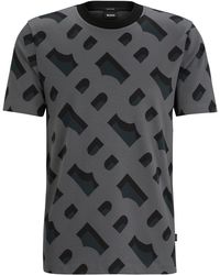 BOSS - T-shirt Van Gemerceriseerde Stretchkatoen Met Monogramjacquard - Lyst