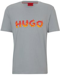 HUGO - T-shirt Van Katoenen Jersey Met Verhoogd Vlammenlogo - Lyst