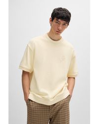 HUGO - Stretch-Cotton T-Shirt With Stacked Logo And Ribbed Cuffs - Lyst