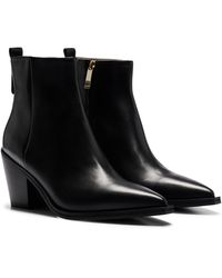 BOSS - Leather Boots With Cuban Heel And Pointed Toe - Lyst
