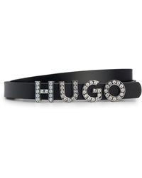 HUGO - Italian-leather Belt With Crystal-embellished Logo Buckle - Lyst
