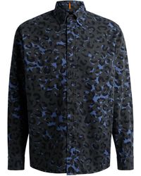 BOSS - Relaxed-fit Overhemd Van Katoenen Twill Met Luipaarddessin - Lyst