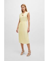BOSS - Sleeveless Dress In High-shine Plissé Fabric - Lyst