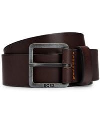 BOSS - Leather Belt With Logo And Dark Ruthenium Hardware - Lyst