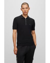 HUGO - Short-sleeved Zip-neck Polo Sweater With Stacked Logo - Lyst