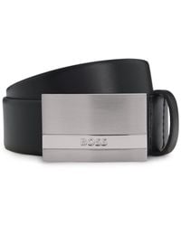 BOSS - Italian-Leather Belt With Logo-Plaque Buckle - Lyst