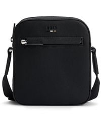 BOSS - Grained Faux-Leather Reporter Bag With Logo Trim - Lyst