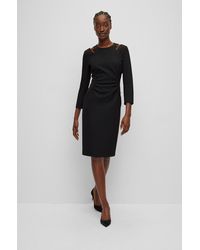 BOSS by HUGO BOSS Wool Relaxed-fit Knitted Dress With Cut-out Shoulder in  Black | Lyst