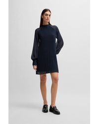 BOSS - High-Neck Dress With Plissé Pleats And Sheer Sleeves - Lyst
