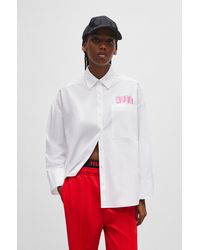HUGO - Oversize-fit Blouse In Cotton Canvas With Seasonal Logo - Lyst