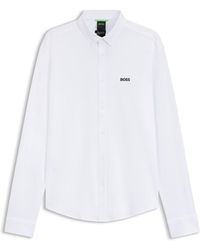 BOSS - Regular-Fit Overhemd Van Kreukbestendige Katoenjersey - Lyst