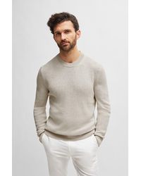 BOSS - Regular-fit Sweater In Bouclé Silk With Ribbed Cuffs - Lyst