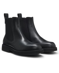 BOSS - Leren Enkellaarsjes Met Elastiek En Treklus Met Logo - Lyst