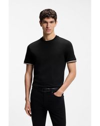 BOSS - Cotton-Jersey T-Shirt With Signature-Stripe Cuffs - Lyst