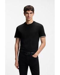 BOSS - Cotton-Jersey T-Shirt With Signature-Stripe Cuffs - Lyst