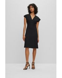 BOSS - Slim-fit V-neck Dress With Cap Sleeves - Lyst