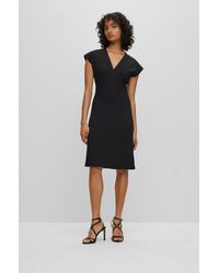 BOSS by HUGO BOSS Slim-fit Dress In Virgin Wool With Cap Sleeves in ...