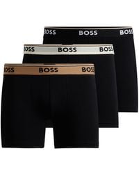 BOSS - Three-pack Of Stretch-cotton Boxer Briefs With Logo Waistbands - Lyst