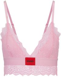 HUGO - Padded Triangle Bra In Geometric Lace With Logo Label - Lyst