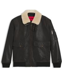 HUGO - Blouson Aviateur En Cuir À Col En Fourrure Synthétique - Lyst