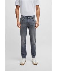 BOSS - Extra-slim-fit Jeans In Grey Cashmere-touch Denim - Lyst
