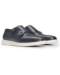 BOSS - Leather Monk Shoes With Contrast Outsole And Double Strap - Lyst