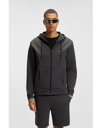 BOSS - Cotton-Blend Zip-Up Hoodie With Stripe Details - Lyst